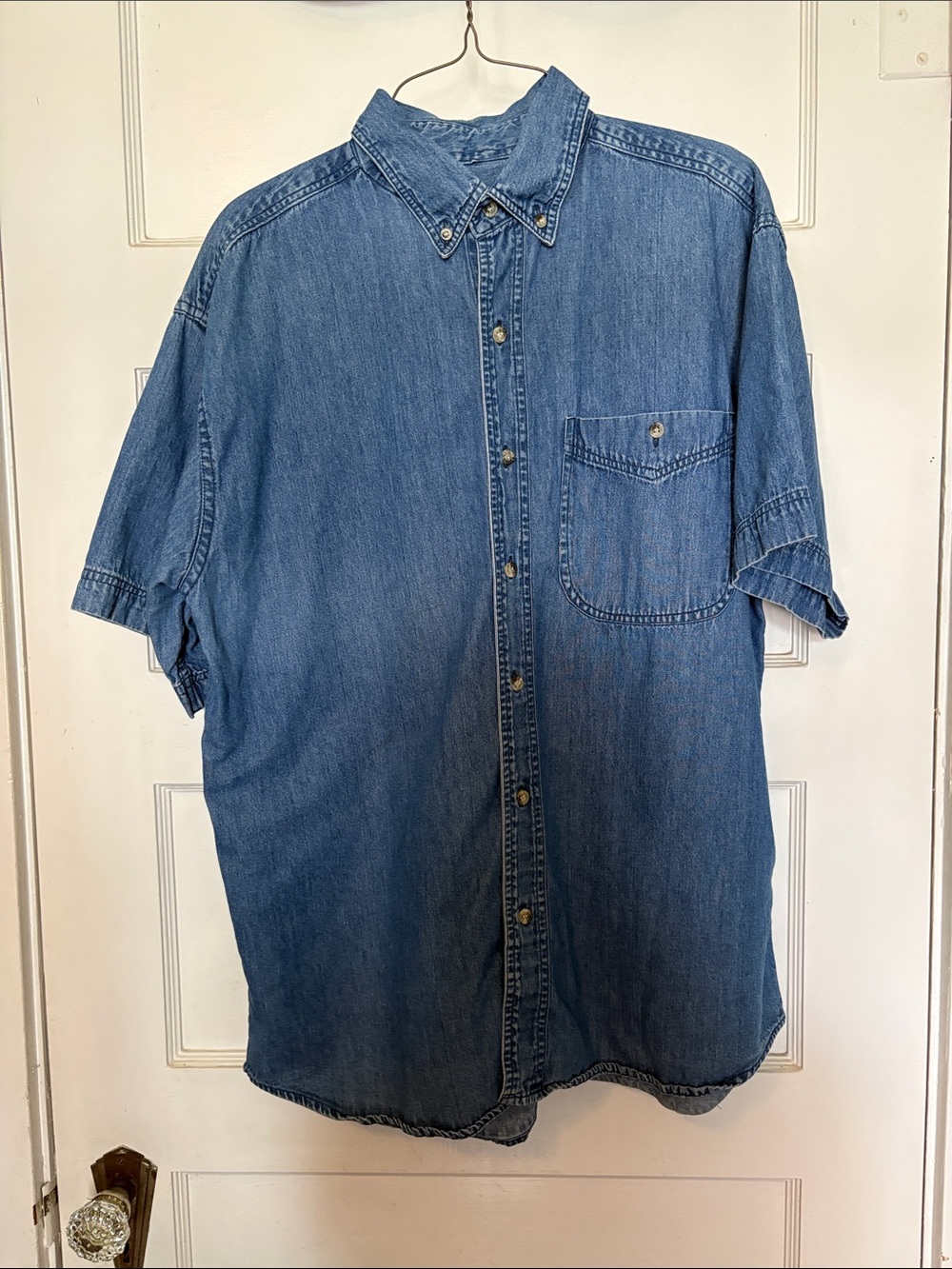 Sedgefield Men's Short-Sleeve Denim Button-Up Shirt - Blue Size M